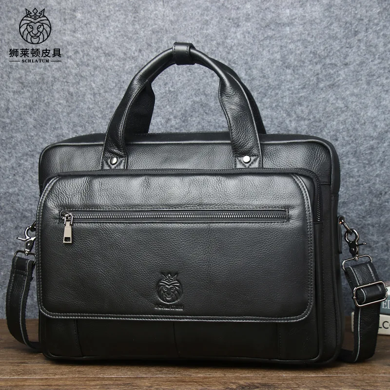 Head Layer Cowhide Men's Briefcase Leather Men's Bag Business Bag 16 Inch Handheld Shoulder Computer Bag