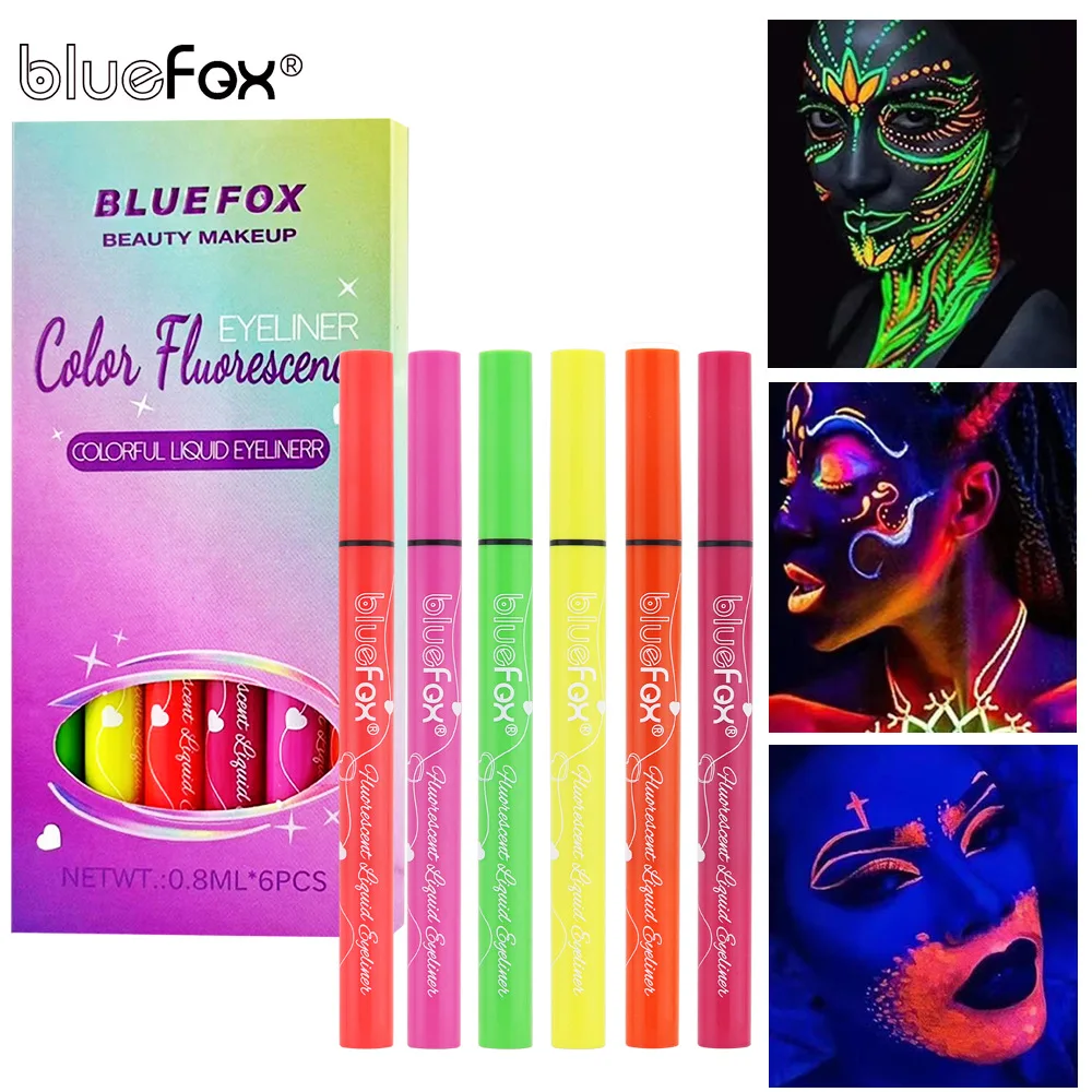 6pc Eyeliner Pencil Set,Eyeshadow Pen with Fluorescent UV Glow,Neon Body Paint Liquid Eyeliner Makeup Pen for Music Festival