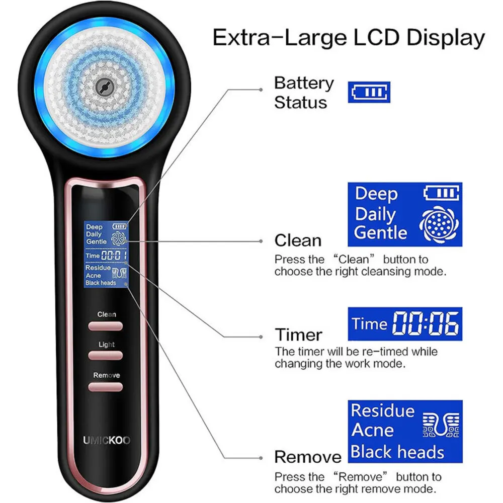 2 في 1 IPX7 مقاوم للماء سيليكون تدور فرشاة LED الدورية فراغ لإزالة الرؤوس السوداء سونيك الموقت أداة تنظيف الوجه الوجه الشفاه