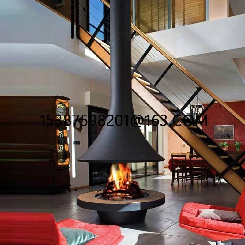 Hanging fireplace, real firewood, simulated carbon Nordic flared hanging stove