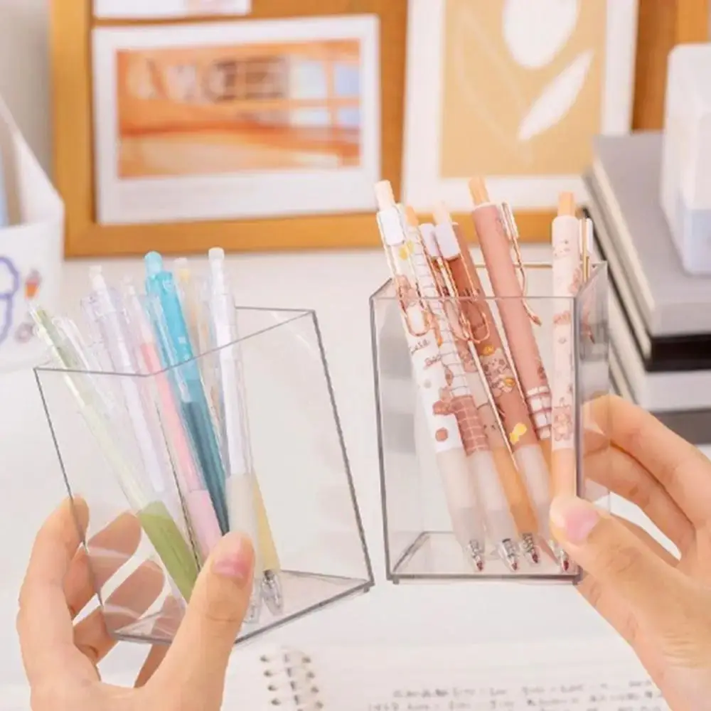 Transparent Pen Holder Solid Acrylic Multifunctional Pen Container Wear-resistant Simple Stationery Storage Box Students