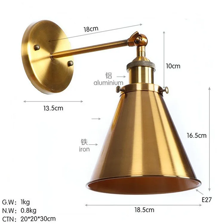 

American Vintage Copper Gold Wall Light Iron Industrial Style Aisle DiningRoom Adjustable Fold Lamp Body Wall Decor E27 Lighting