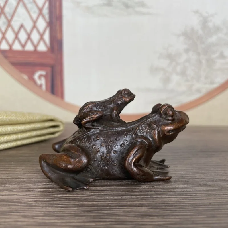 1Pc Antique Toad Mother Child Figurines Miniatures Desktop Ornaments Animal Frog Small Statue Lucky Home Decorations