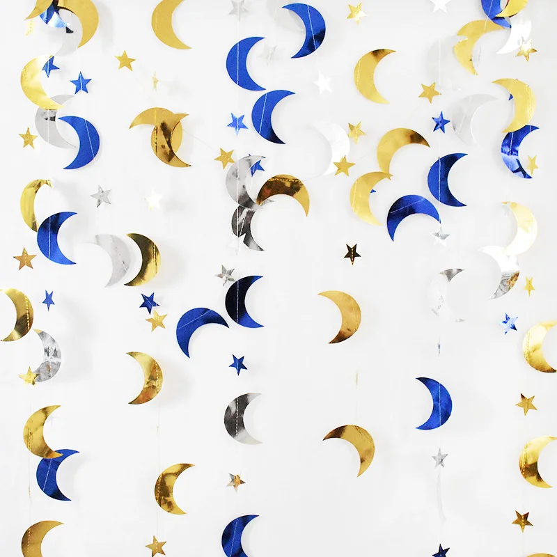 

Eid Mubarak Glitter Star Moon Banner Gold Silver Black Blue Garland Ramadan Kareem Home Hanging Ornaments Muslim Supplies Decor