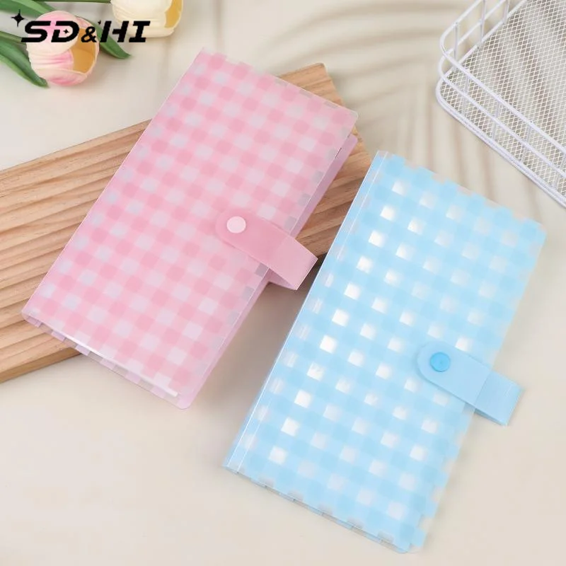 Grid Photo Album Card Holder Snap Button Design Transparent Inner Pocket Portable Collect Book For Photos Cards Storage