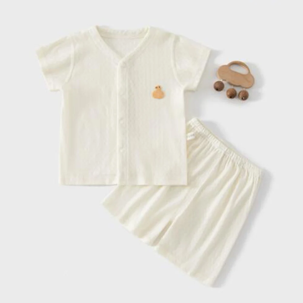 Baby Boy Outfit Set 100% Cotton Short Sleeve Tops Shorts 2 Piece Set Summer Thin Infant Girl Clothing Sets Solid Color