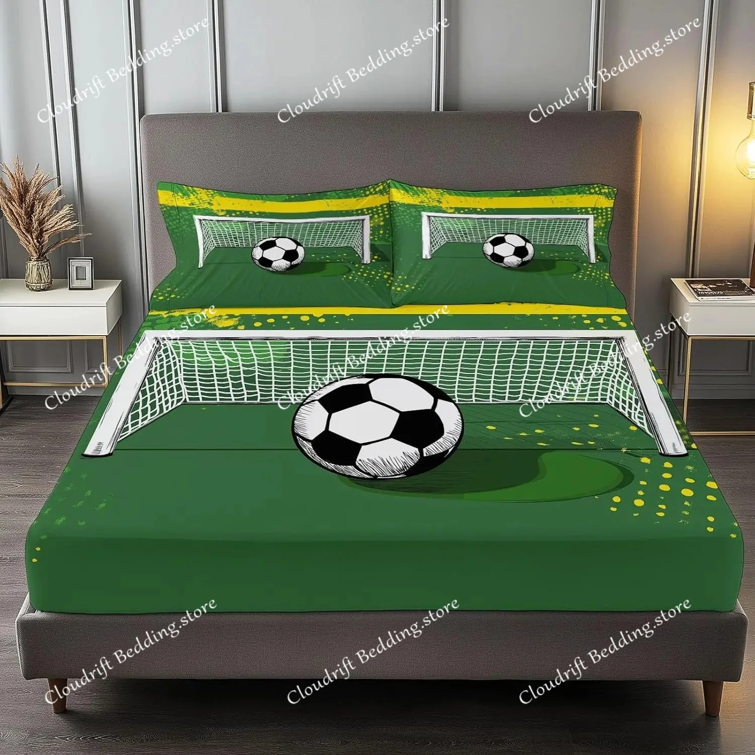 

Football Boys Fitted Sheets, Sports Theme Microfiber Bed Sheets for Kids,Football Pattern Bedding Set with Pillowcase