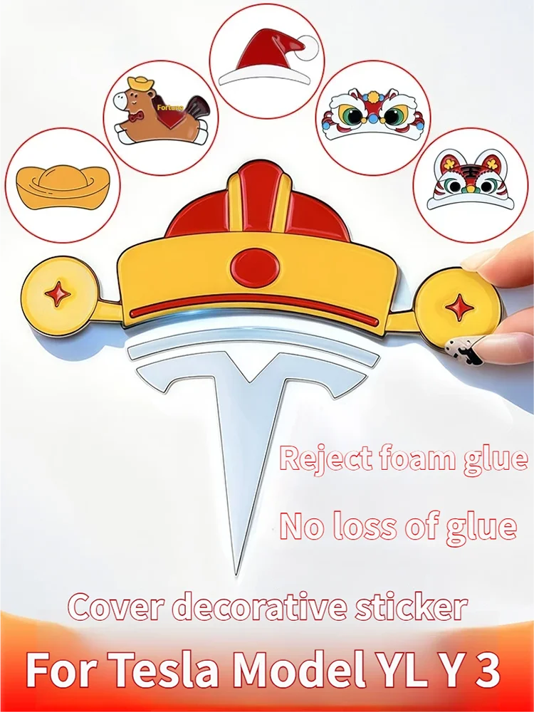 

Christmas Stickers For Tesla Model 3/Y/YL Car Creative Santa Hat God of Wealth Hat Logo Modification Stickers Decoration