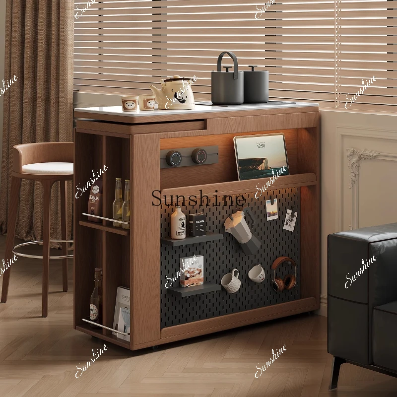 Solid wood bar table, living room partition cabinet, retractable household small apartment balcony mobile teaP