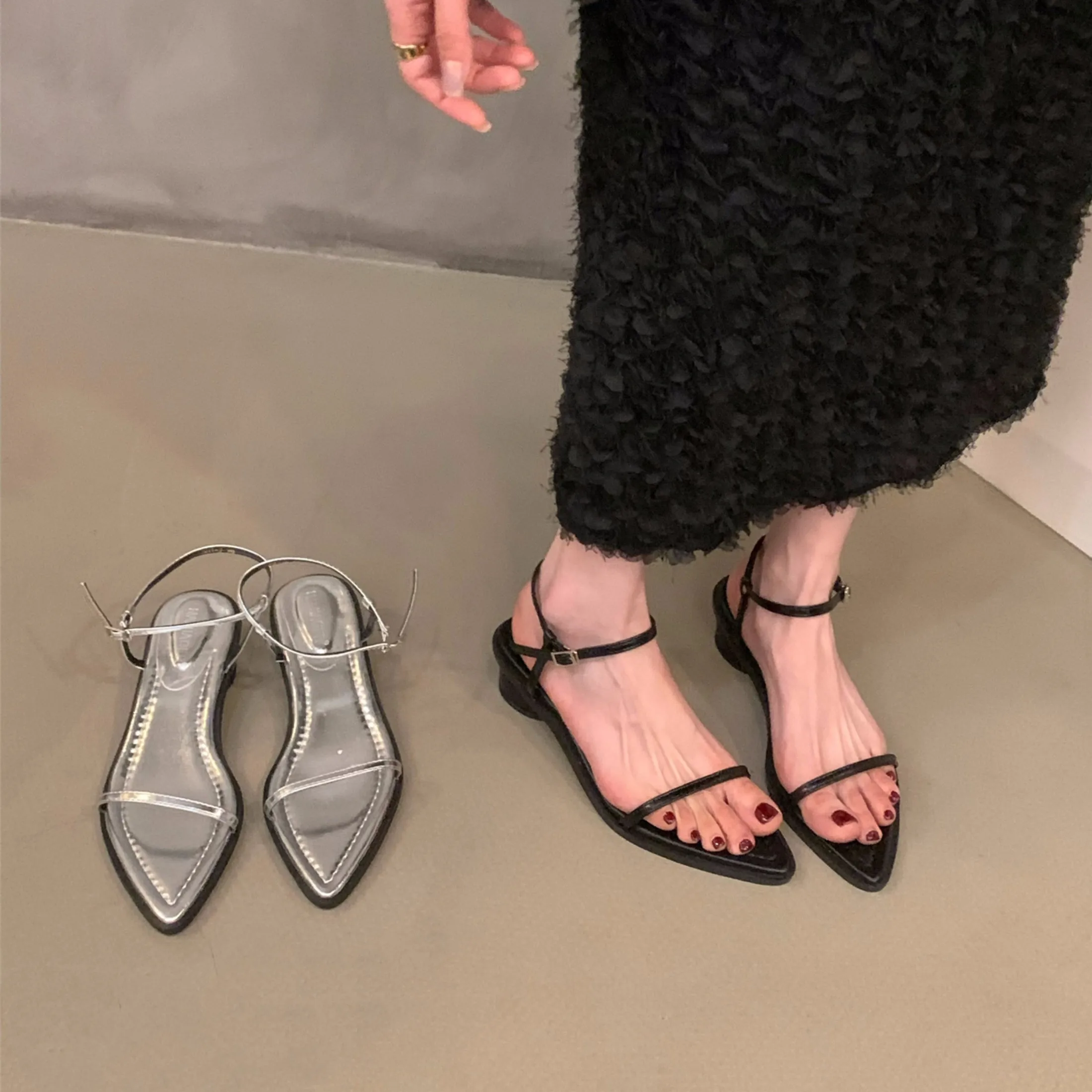 

Bailamos Pointed Toe Women Sandals Summer Dress Shoes Mid Low Heels 2024 New Arrivals Party Ankle Strap Fashion Casual Mules San