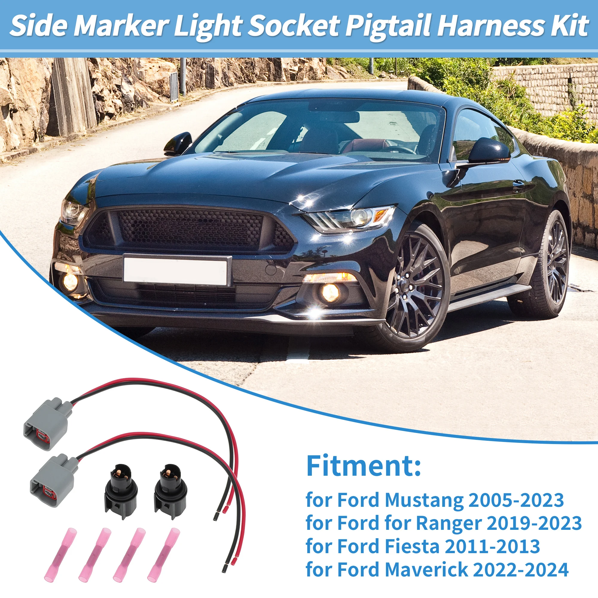 UXCELL 2Set Side Marker Light Bulb Socket Pigtail Wiring for Ford Fiesta No.6R3Z13411BA