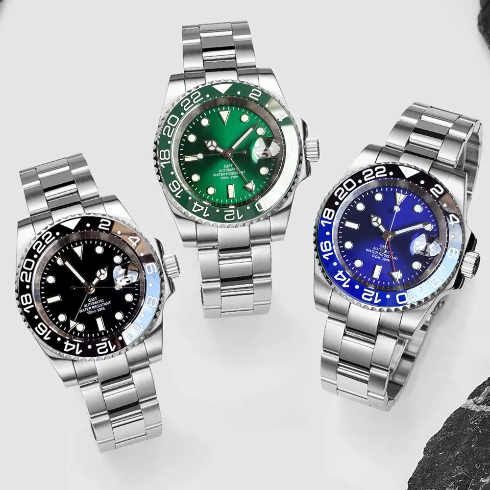

Tandorio 40mm Classic Green Water Ghost Diver Style Sapphire Glass Automatic NH34 Movt GMT Men WristWatch Green Luminous Marks