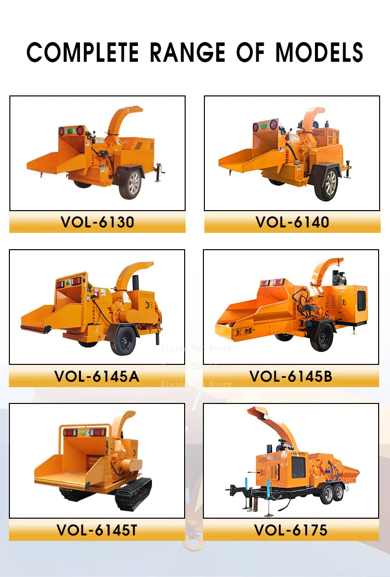 Small mobile large tree branch wood crusher, self-fed, Chinese branch shredder, wood chipper