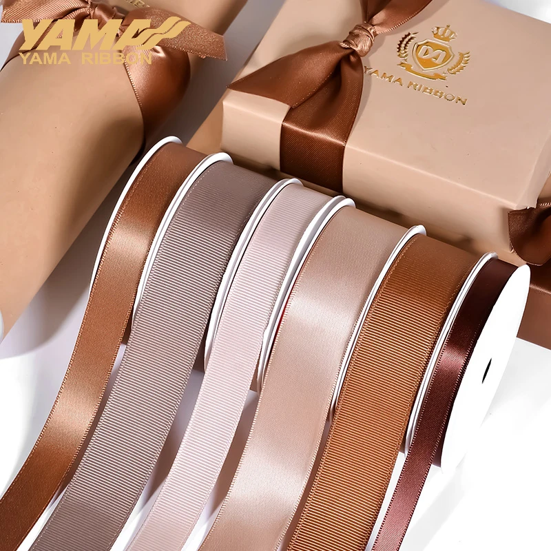 YAMA Brown Serie 9 16 25 38 mm 100yards/lot Grosgrain Ribbon for Gift Diy Dress Wedding Decoration Craft  Wrapping Ribbons