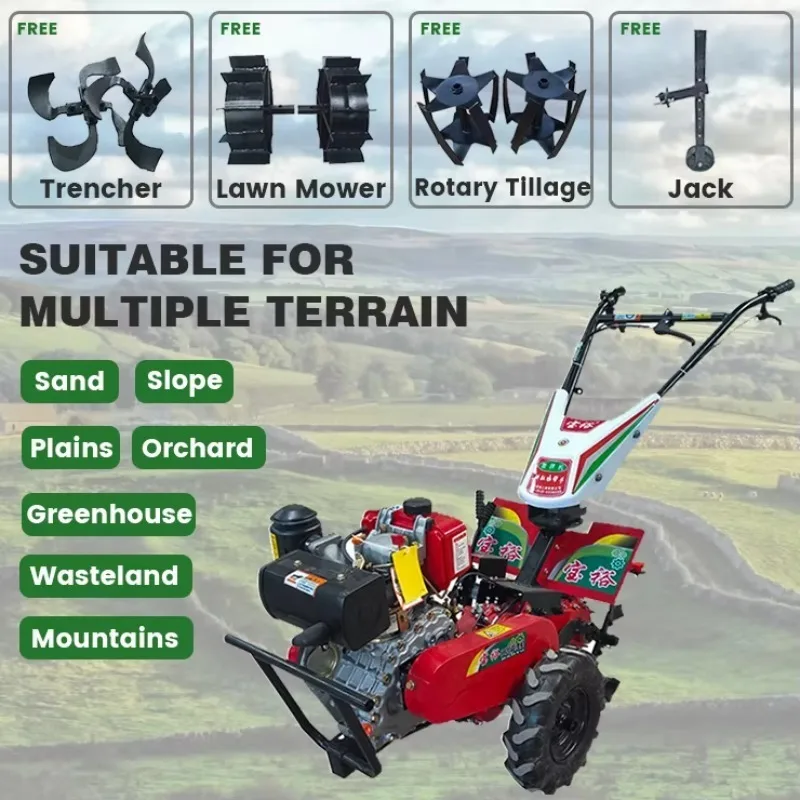 Farm 6Hp Diesel Two Wheel Walk Behind Cultivator Rotary Mini Power Tiller Walking