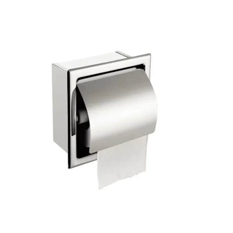 

Stainless steel hidden toilet paper holder wall-mounted metal recess tissue reel distributor