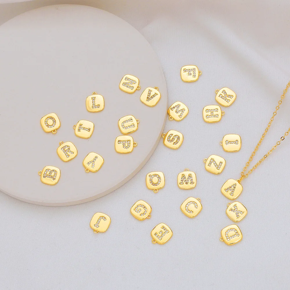 

5pcs Brass Letters With Gold Gilded English Letters Pendant Diamond setting Tiny Square Brand Letters Pendant Letters Decoration