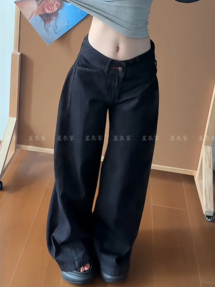 American Women High Street Vibe Wide-leg Jeans for Autumn and Winter for Men and Women Washed Loose Straight Pants New