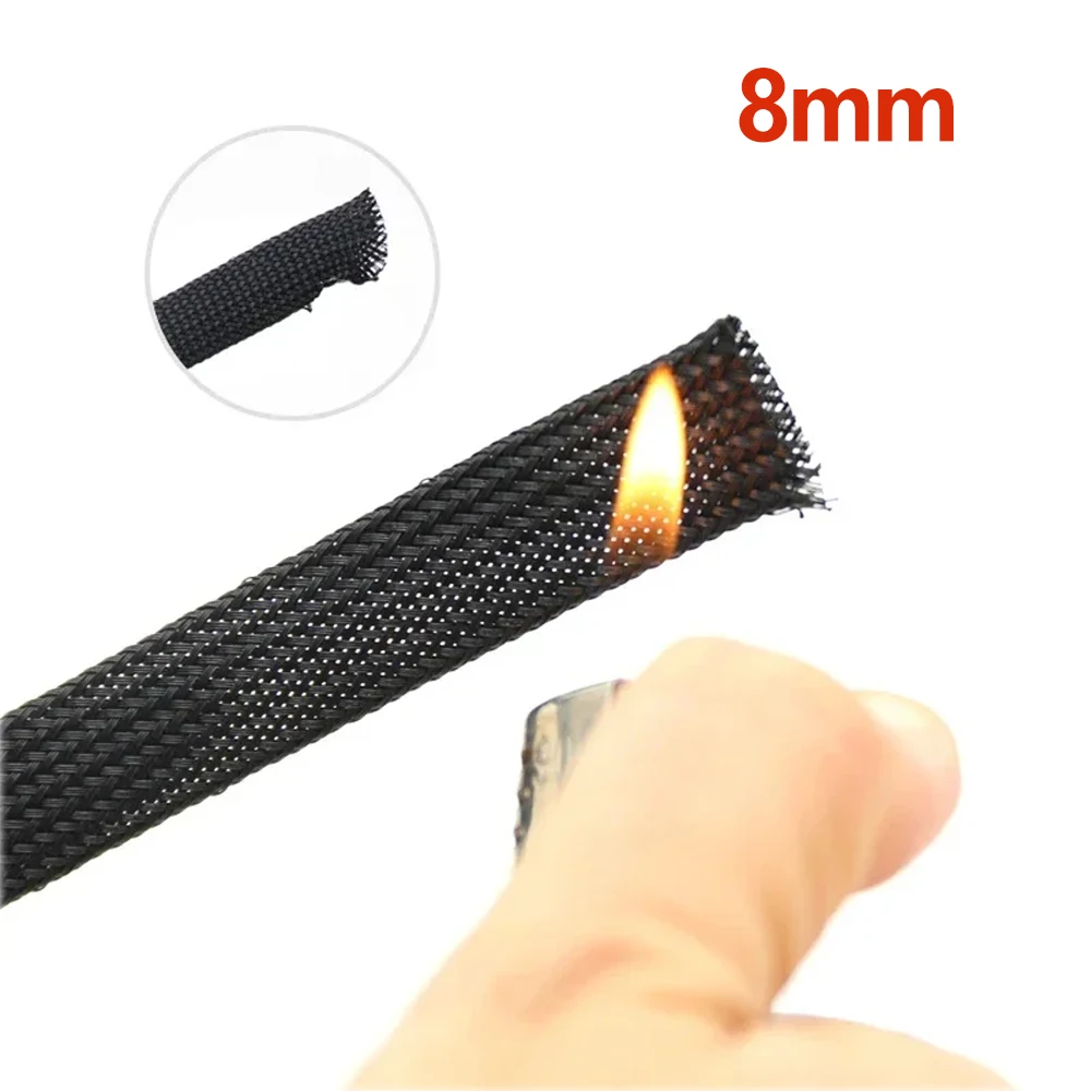8 Mm PET Black Cable Sleeve Insulated Braided Sleeving Data Line Protection Wire Cable Flame-Retardant Nylon Tube