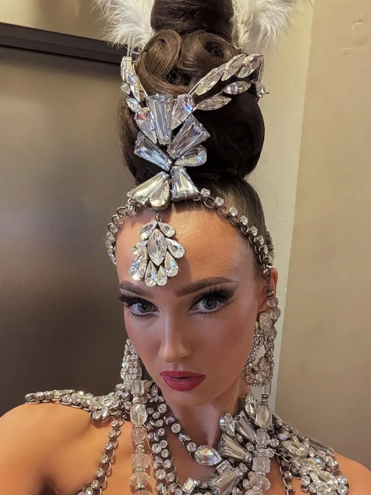 CUIER Elegant Headpiece for Women Stage high bun hair comb performance headpiece crystal glass Can be equipped with feather