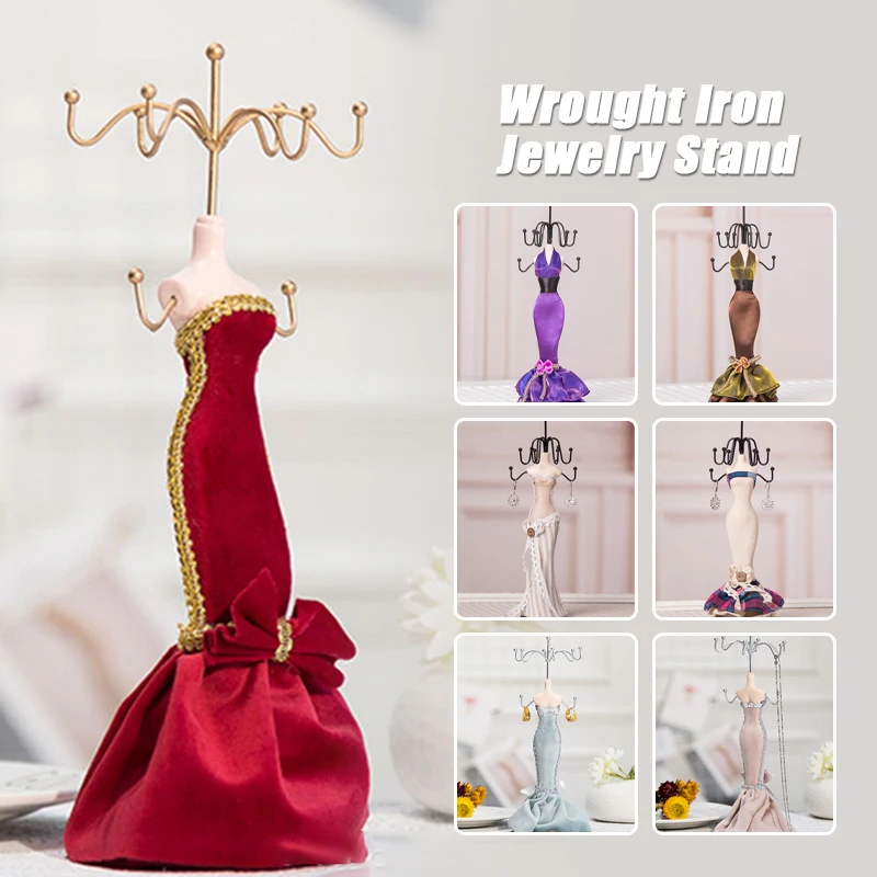 Elegant Princess Style Jewelry Stand Holder Mannequin  Earrings Necklace Display Organizer Evening Gown Jewelry Display Rack