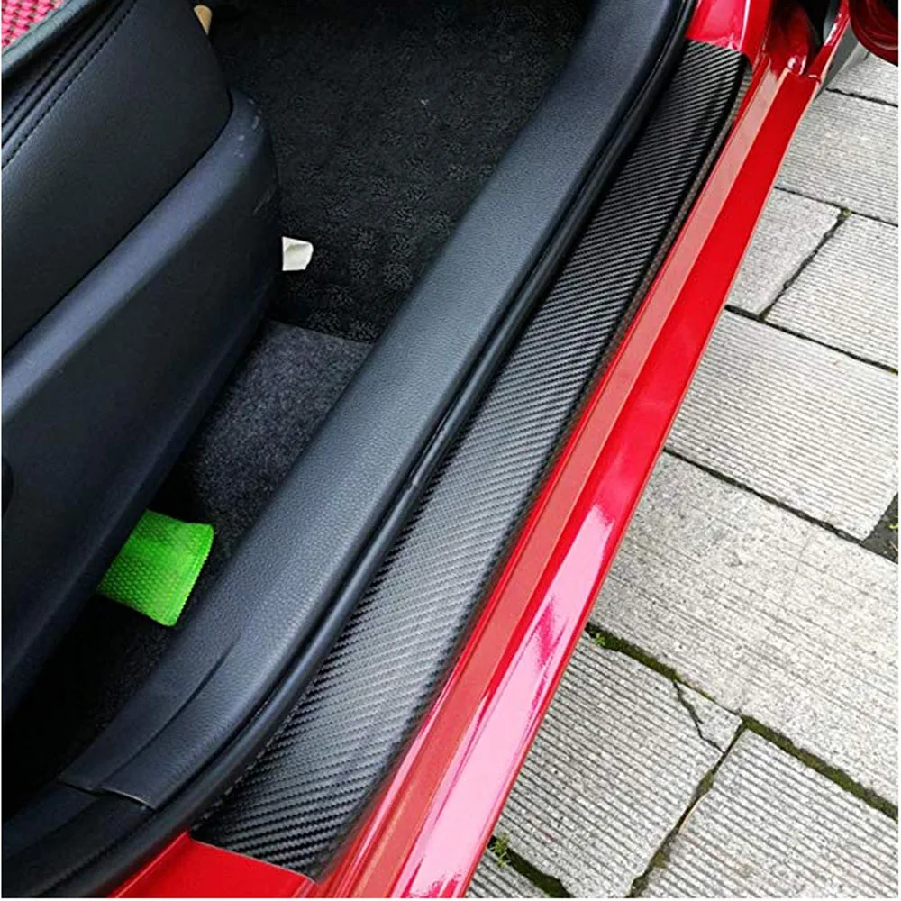 4Pcs Car Door Sill Protector Door Sill Scuff Plate Carbon Fiber Stickers Cover Door Anti Scratch for Cars SUV Truck Pickup