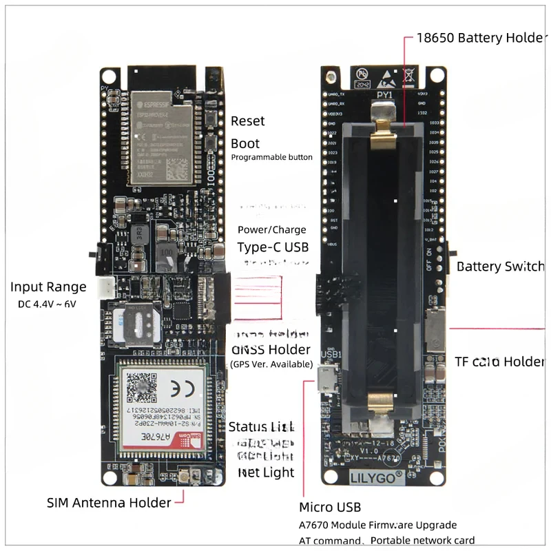 -PCIE/-SIM A7670E A7670SA R2 Wireless Module ESP32 Chip Support GSM/GPRS/4G LTE Development Board CAT1 MCU32