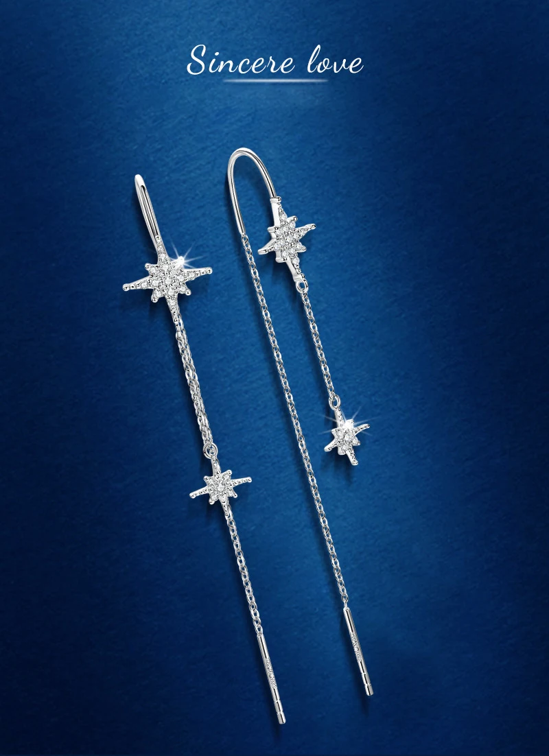 Women's Moissanite Threader Earrings 925 Sterling Silver Trendy Fine Jewelry Gift Ear Line Piercing for 2025