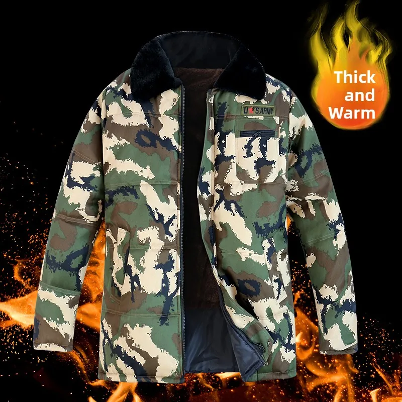 

Утепленная флисовая камуфляжная рабочая куртка из хлопка для мужчин, зимняя верхняя одежда, теплая деловая куртка на молнии, длинное пальто