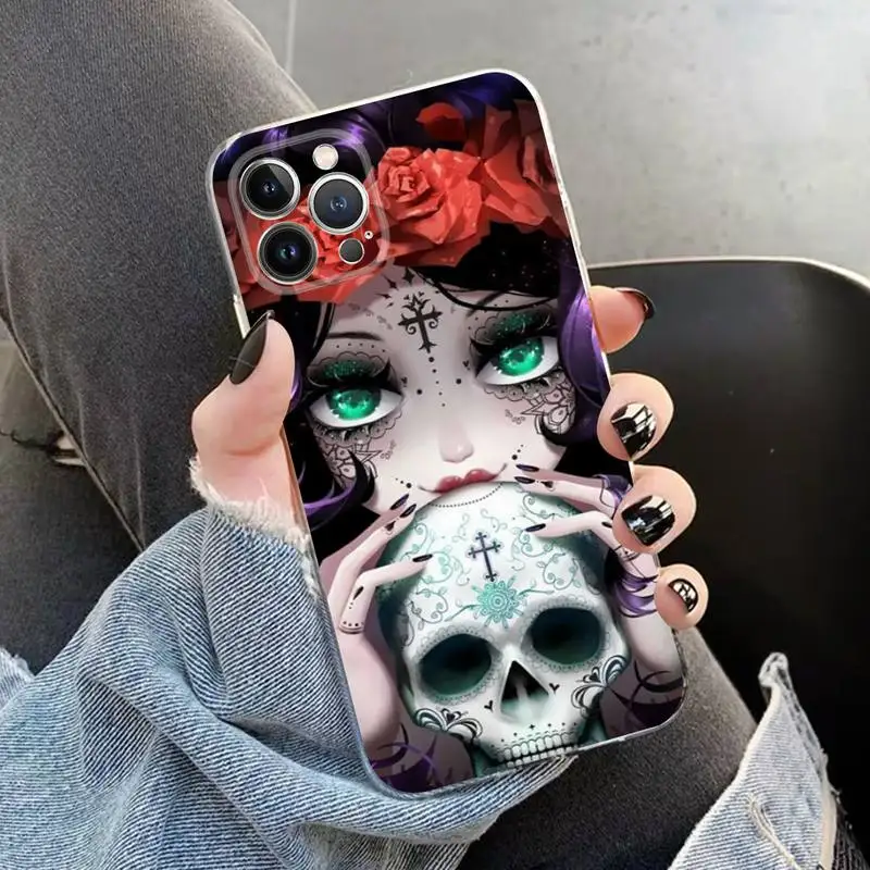 Mexican Catrina Skull Cover Phone Case Silicone Soft for iphone 14 13 12 11 Pro Mini XS MAX 8 7 6 Plus X XS XR Cover