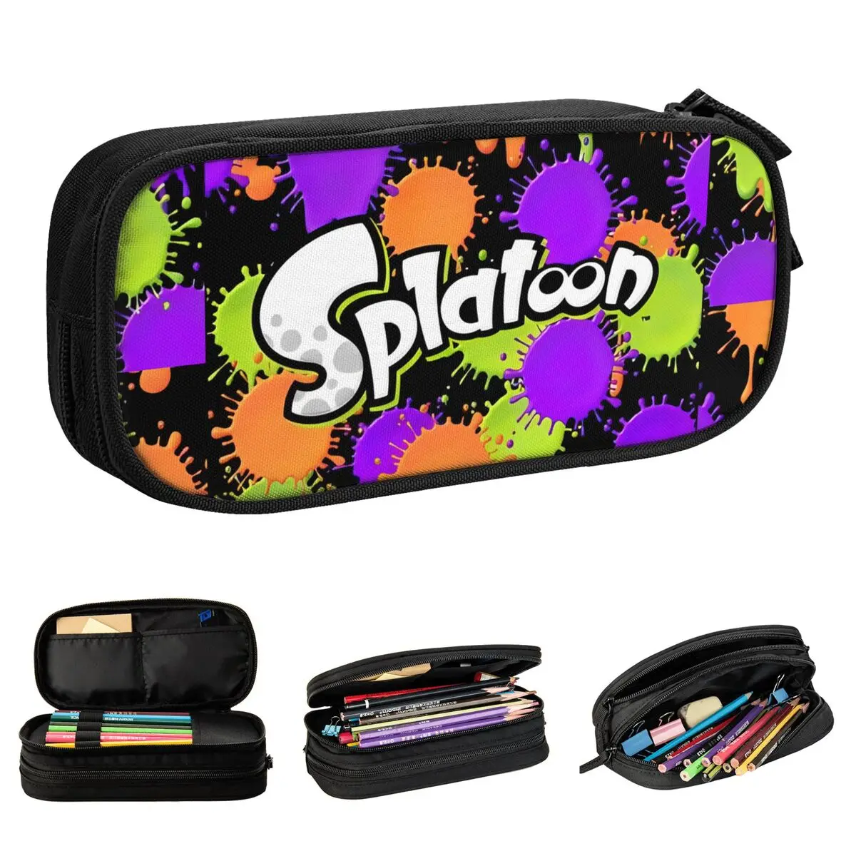 colorido graffiti splatoon lapis cases lovely cartoon game pen bolsas para estudantes grande capacidade lapis zipper 01