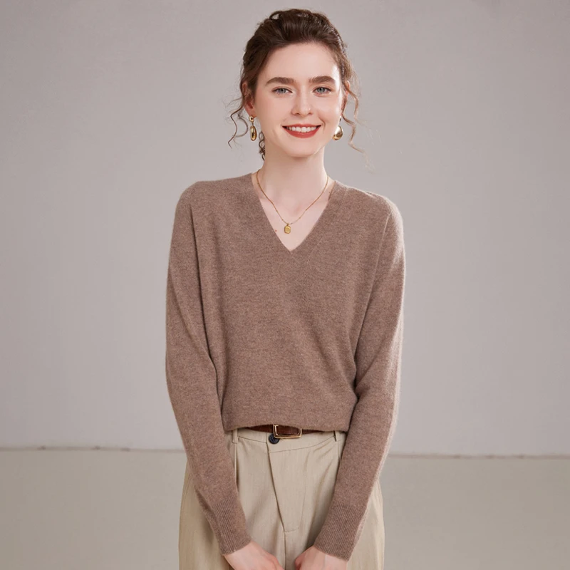 

Casual Autumn Winter Women 100% Cashmere Sweater New Fashion V-neck Pullover Shirt Simple Classic Woman Knit Soft Top Clothes