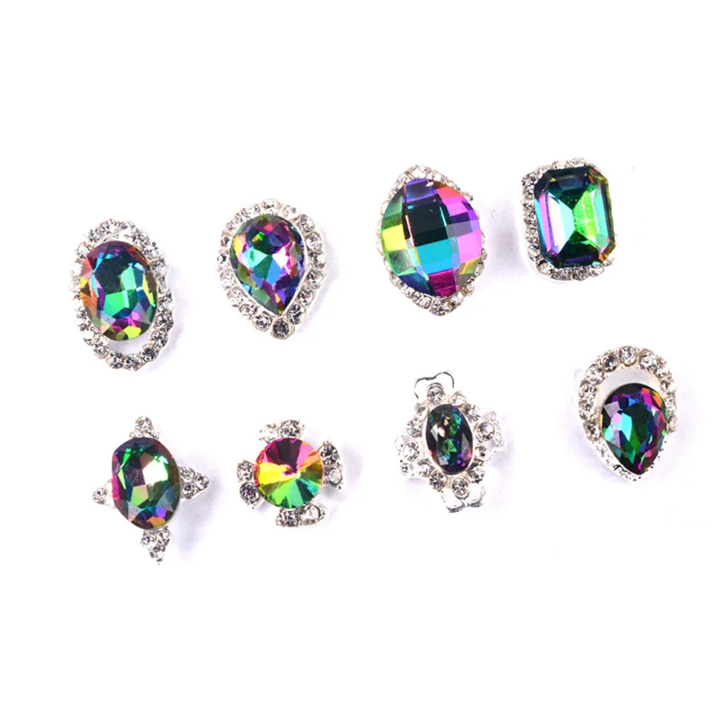 20Pcs Ab Diamond Nail Art Rhinestone Charm Transparent Crystal Nail Decoration DIY Multicolor Shaped Flame Drill for Nails