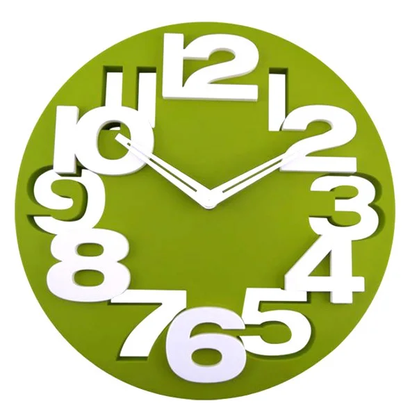 

Green Hollow-Out 3D Big Digit Round Wall Clock Creative Design Home Office Decoration Art Clock Operated