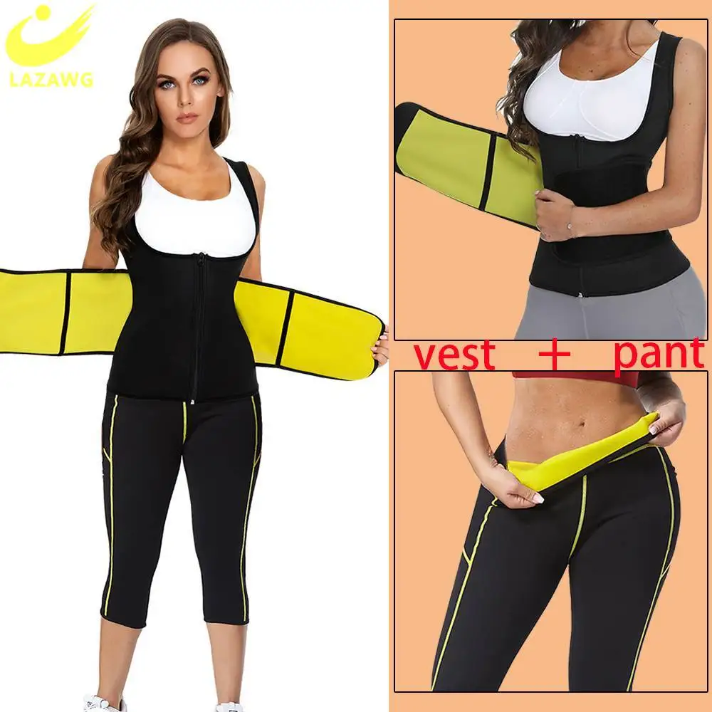 LAZAWG Women Slimming Waist Trainer Weight Loss Shirt Women Body Shaper High Waist Trainer Neoprene Sauna Weight Loss Sweat Pant