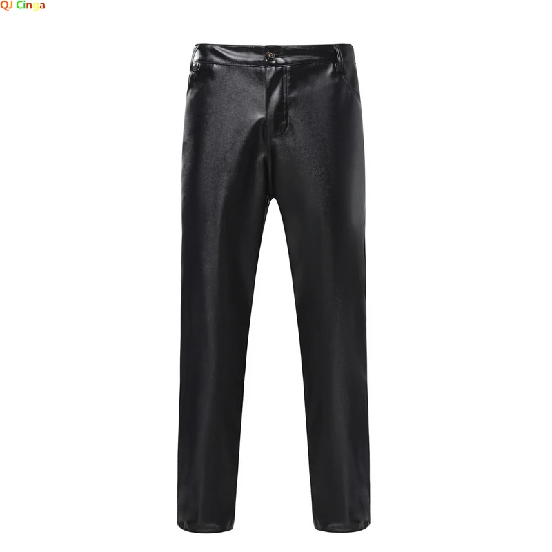 

Spring New Black Men's Leather Pants Fashion Slim PU Pants Red Blue White Black Men Trousers Pantalones Hombre