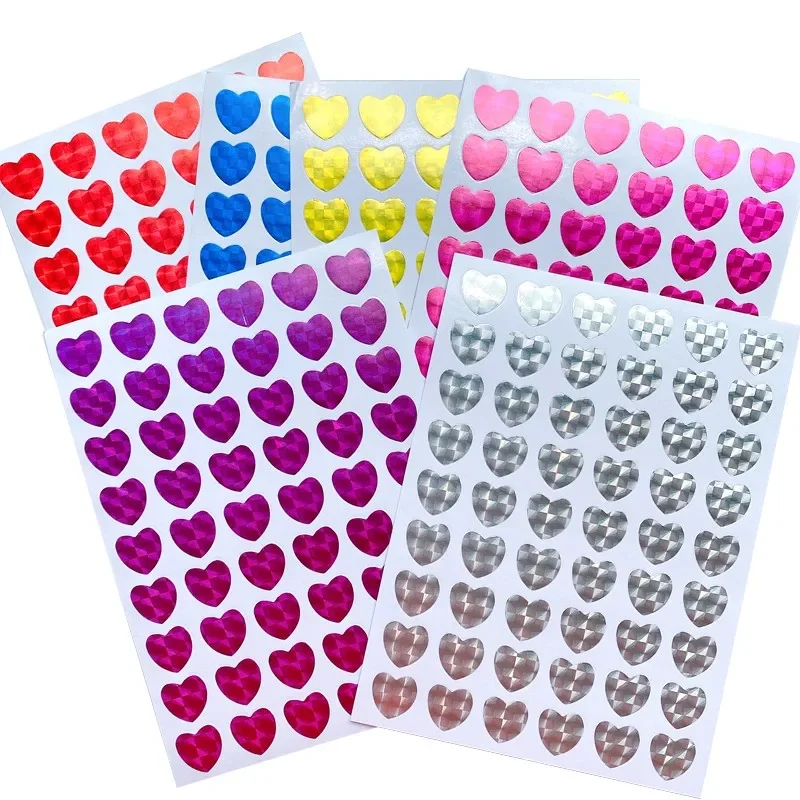 

540pcs Love Heart Colorful Sealing Stickers Valentine's Day Gift Student Reward Small Decoration Label Laser Aluminum Foil