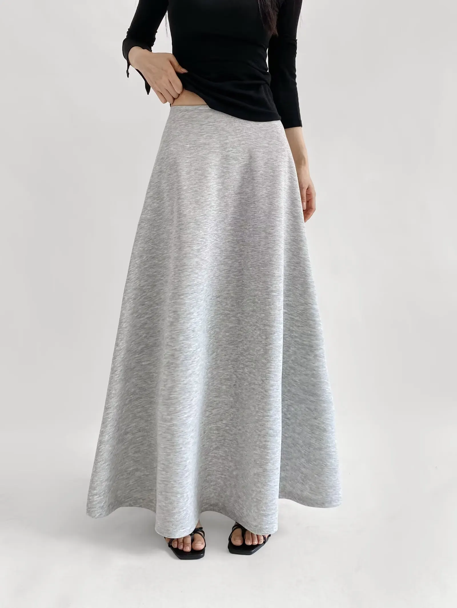 Saia feminina elegante de cintura alta longa evasê 4 cores saias estilo outono