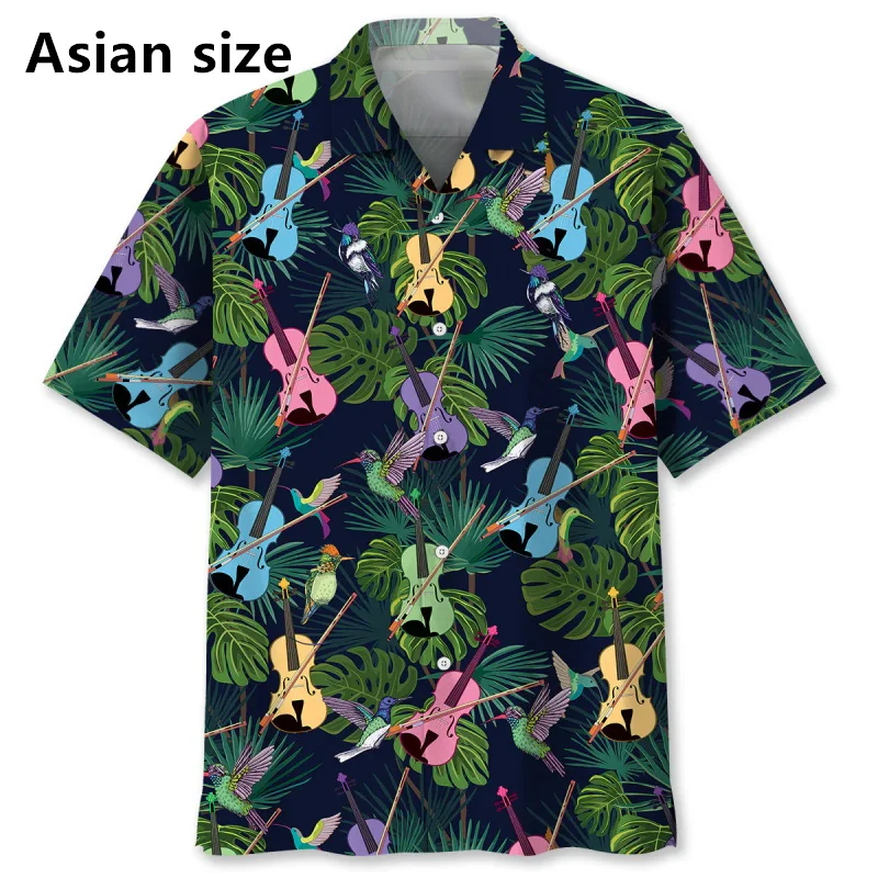 

3D Print Retro Colorful Violin Hawaiian Shirt For Men Casual Short Sleeve Button Beach Shirts Men's Violin Aloha Shirt Clothes