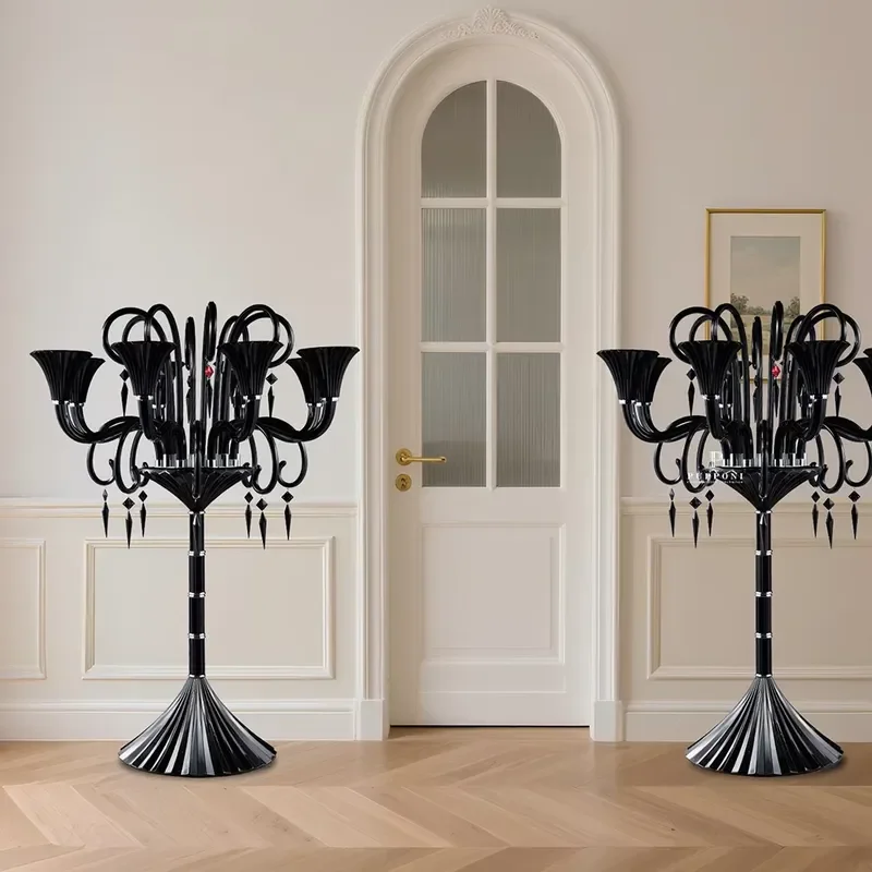 Black Metal Candlestick Holder Romantic Chrome Dinner Table Centerpiece Wedding Party Decoration Elegant Candle Stand for