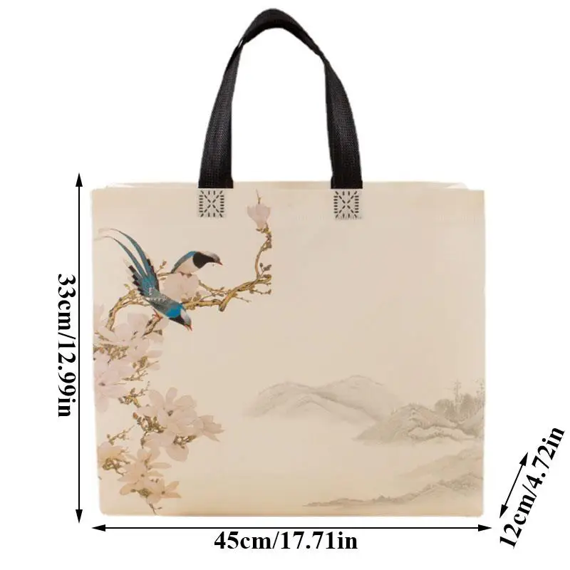 Non-woven Shopping Bag Eco Bag Large Capacity Portable Storage Pouch Flower Bird Print Handbag Reusable Foldable Shoulder Bag