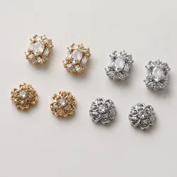 4PCS 14K Gold Plated Vintage Hollow Brass Flower Beads Inlaid Zircon Jewelry DIY Making Supplies Accessories Materials