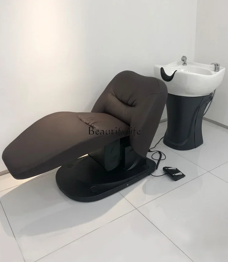 06Electric Automatic Shampoo Chair Barber Shop Half Lying Flushing Bed High-End