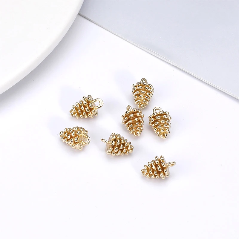 3pcs 7x12mm copper clad 18K Gold lovely pine cone pendant DIY handmade jewelry earrings bracelet accessories material Pendant