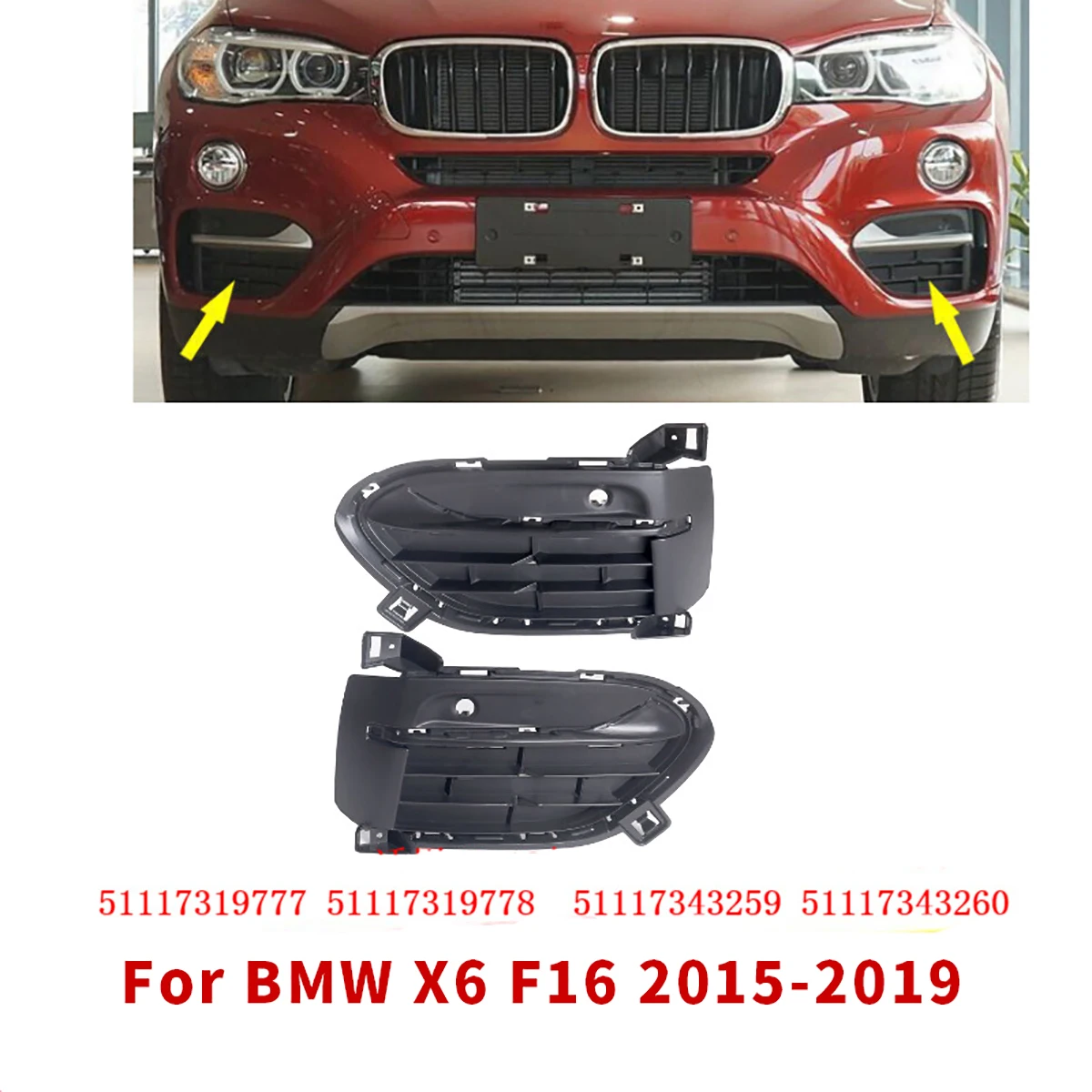 ل BMW X6 F16 2015 2016 2017 2018 2019 المصد الأمامي مصبغة منفذ الهواء مركز مصبغة 51117319777 778 51117343259