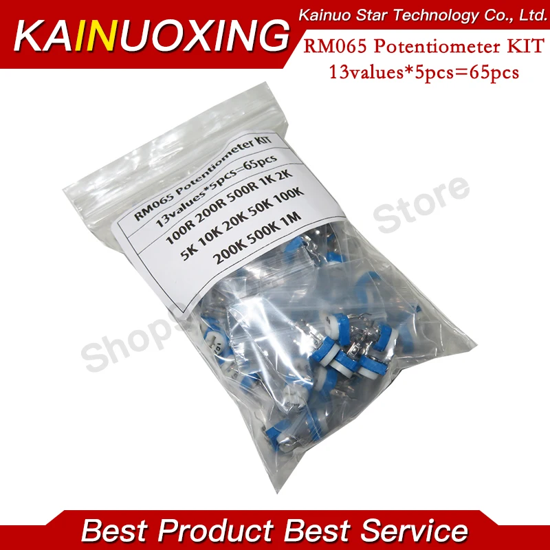 65PCS Trimming Potentiometer RM-065 top adjustment 100R-1M RM065 WH06-2 Variable Resistors Assorted Kit 13Type*5pcs New