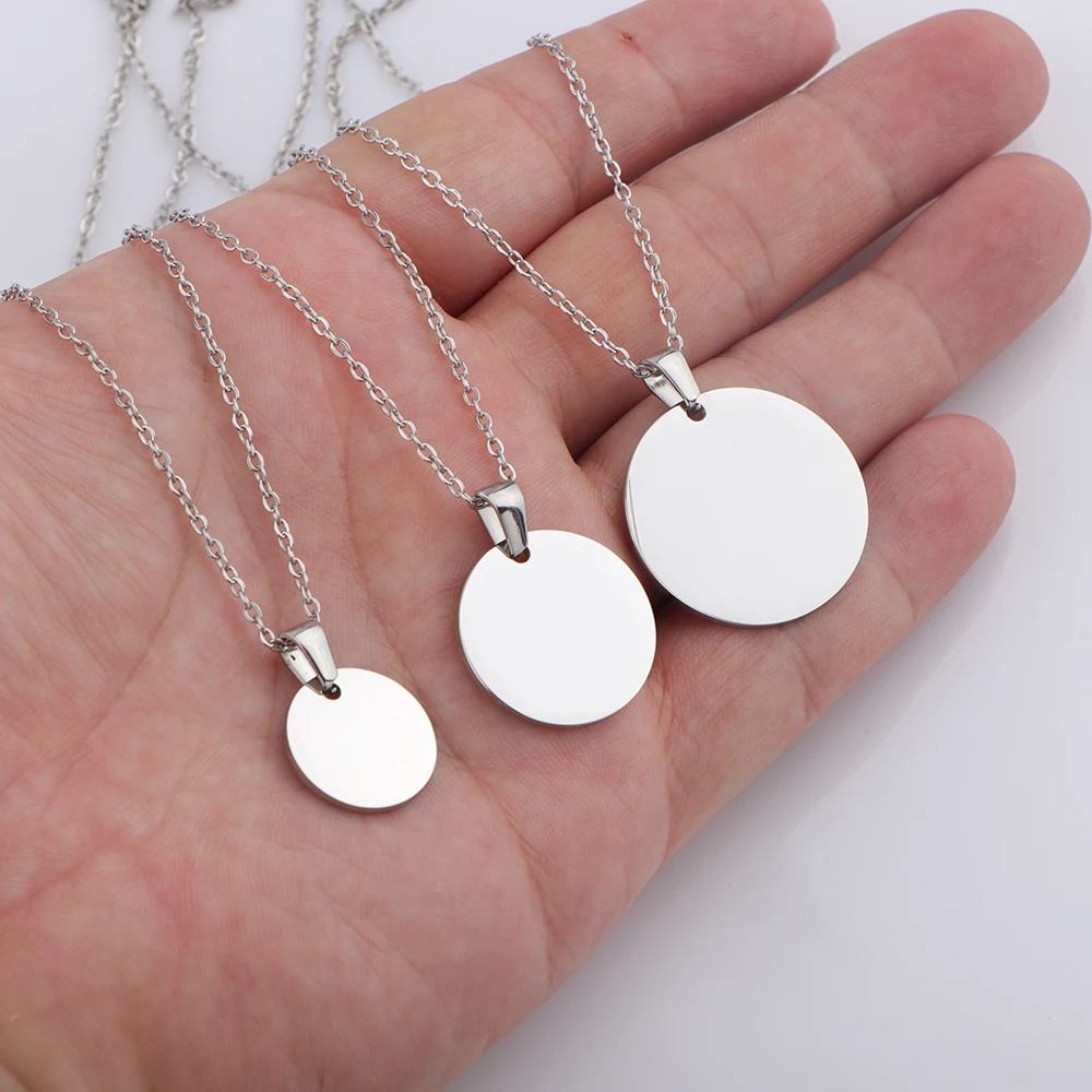 10pcs/lot Stainless Steel Round Disc Tags Necklace Mirror Polished Blank Coin PVD Gold Charms Necklace for DIY Jewelry Gift