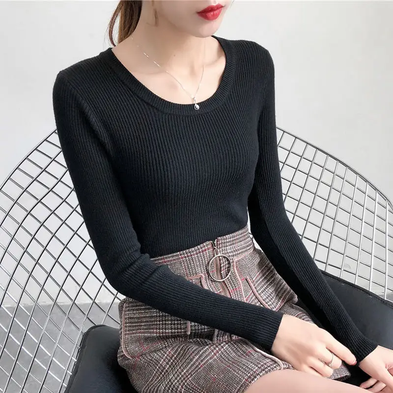 Pullovers Women Sweater 2025 Casual Short round-neck Base Shirt Elastic Spring Autumn Thin Knitted Sweater women's Clothing