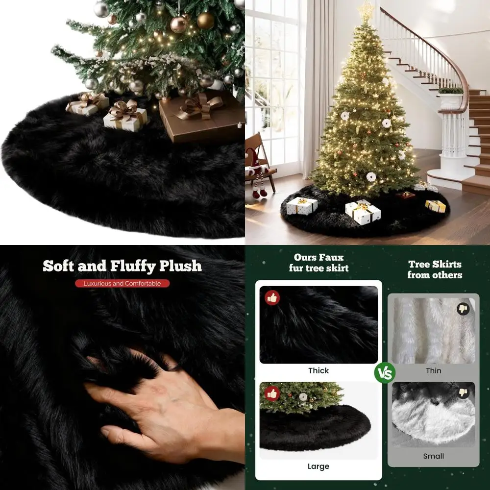 

Юбка-рождественская елка из черного шерсти с мехом, 60-дюймовая, идеально подходит для маленьких деревьев и праздников