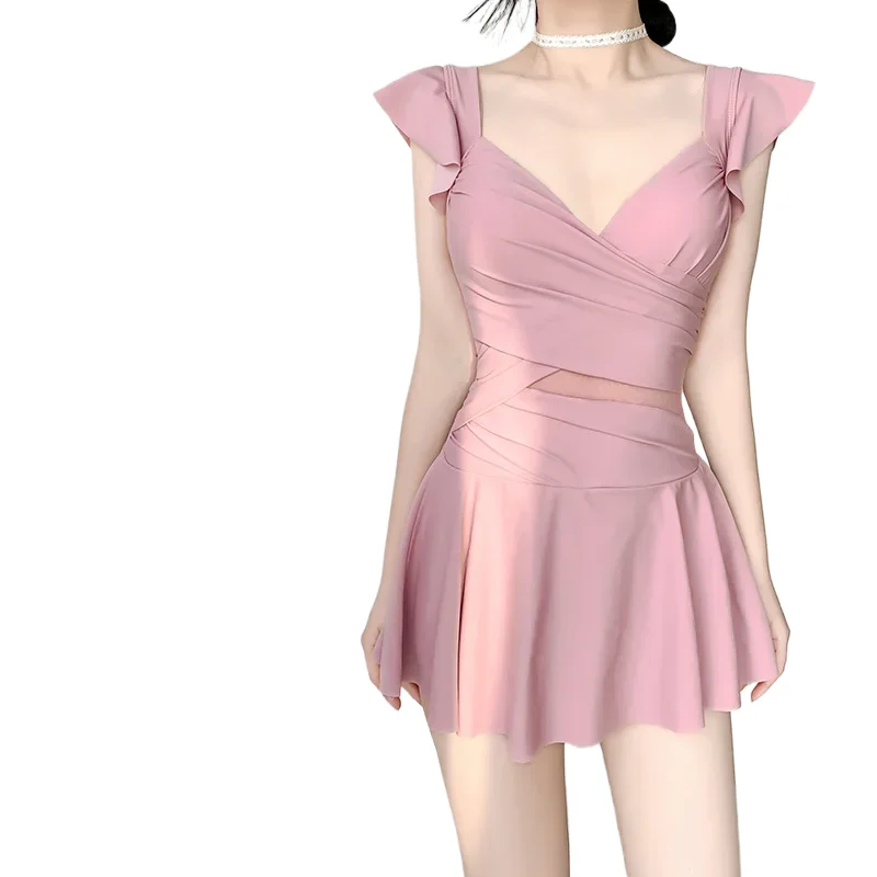 2025 new swimsuit women's belly and thin dress steel tray gathers students to conservatively soak in hot spring swimwear